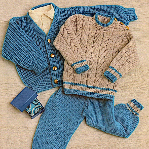 Baby's cardigan, sweater and pants Double knit knitting pattern PDF 18-26", Children's baby wear  knit pattern Instant download, Vintage PDF