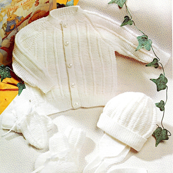 Baby's Outdoor set (coat,helmet,bootees,mitts) knitting pattern PDF 20-22", 4 Ply knitting Instant download, Vintage children's pattern PDF
