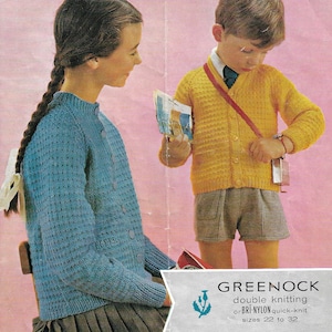 Double knitting child&#39;s V neck and round neck button up cardigan unisex DK knitting pattern PDF 22-32&quot;, Children&#39;s Vintage Instant download