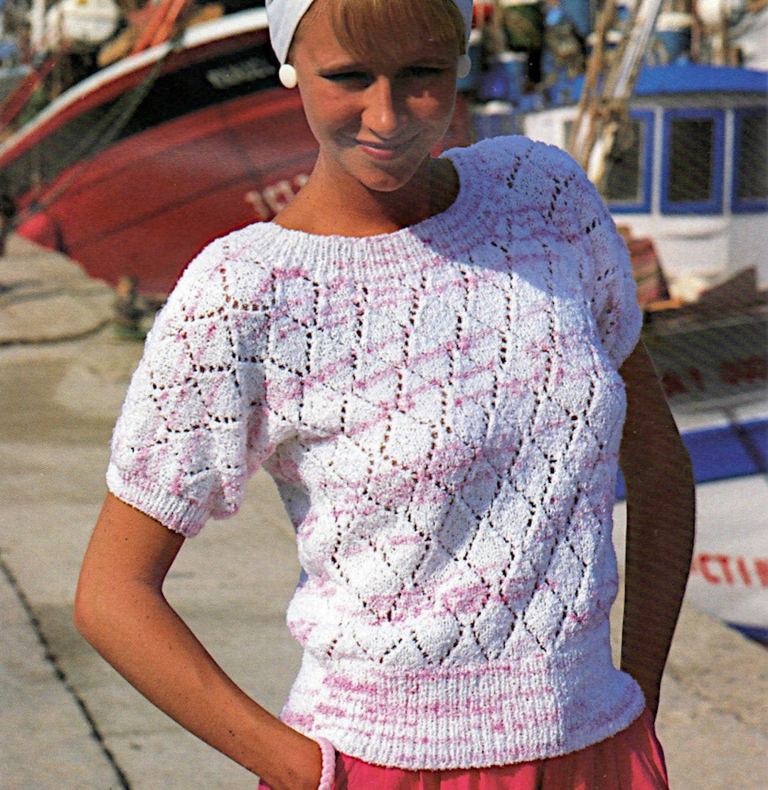 Women's Round Neck Short Sleeve Lacy Sweater Top Summer DK