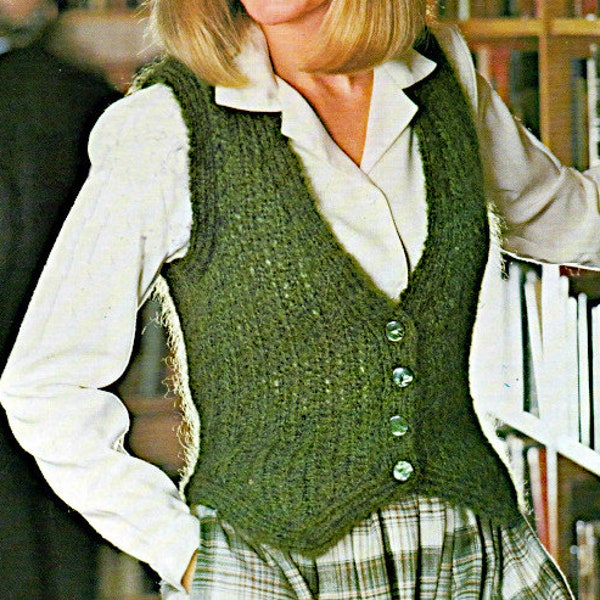 Ladies knitted waistcoat v neck button up waistcoat knitting pattern PDF 30-36 bust", Instant download, 1970's Vintage knit pattern PDF