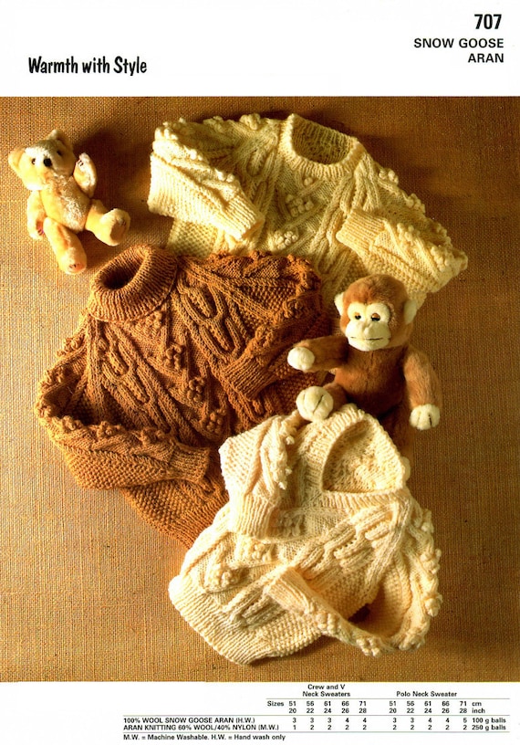 Knitting Snow Goose Aran With Wool Vintage Unisex Childs Snow