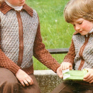 Mädchen Jungen Reißverschluss Strickjacke mit Kragen für Kinder doppelt gestrickt Strickmuster PDF 70er Jahre Muster Sofort Download PDF