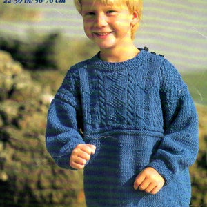 Boy's guernsey knit round neck sweater jumper knitting pattern PDF 22-30", Children's knit pattern Instant download, Vintage pattern PDF