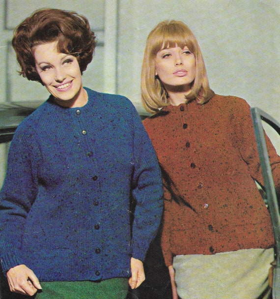 Womens Cardigan Vintage Knitting Pattern, Raglan Long Sleeve