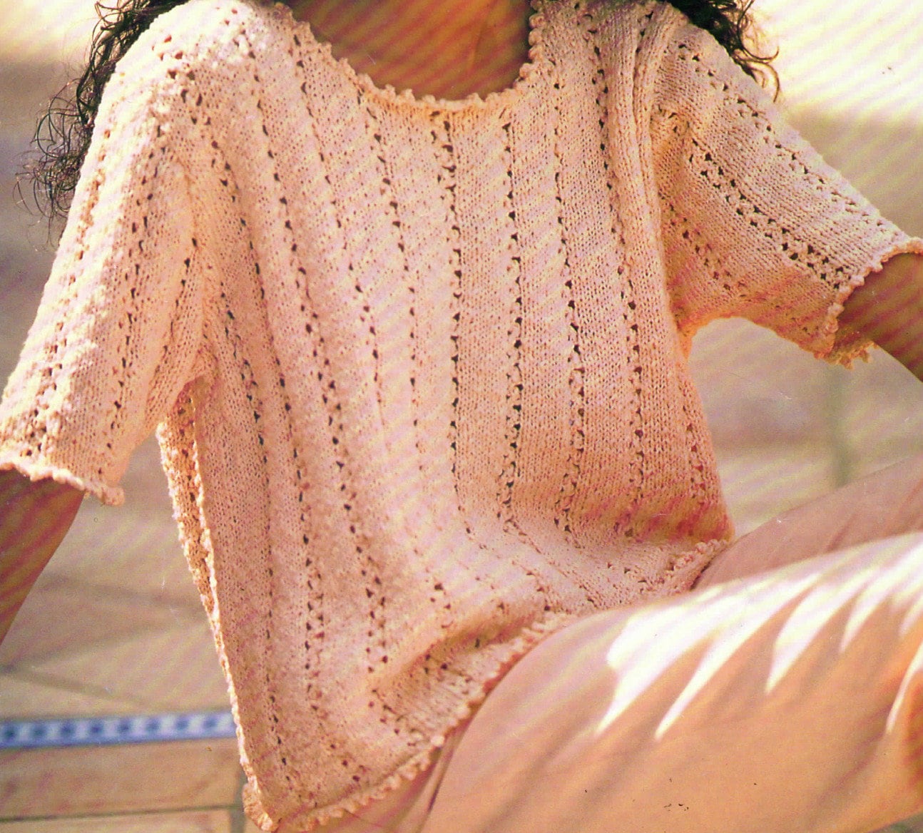 Summer top round neck short sleeve sweater for women knitting pattern PDF 32-42", Double knitting Instant download, retro knit pattern PDF