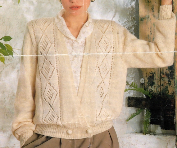 Womens V Neck Button up Lacy Cardigan Sweater Top Knitting Pattern