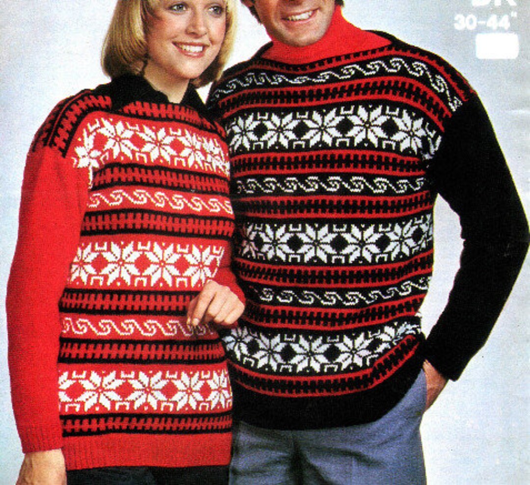 Unisex Sweater Slash Neck Snowflake Winter Jumper DK Knitting Pattern ...