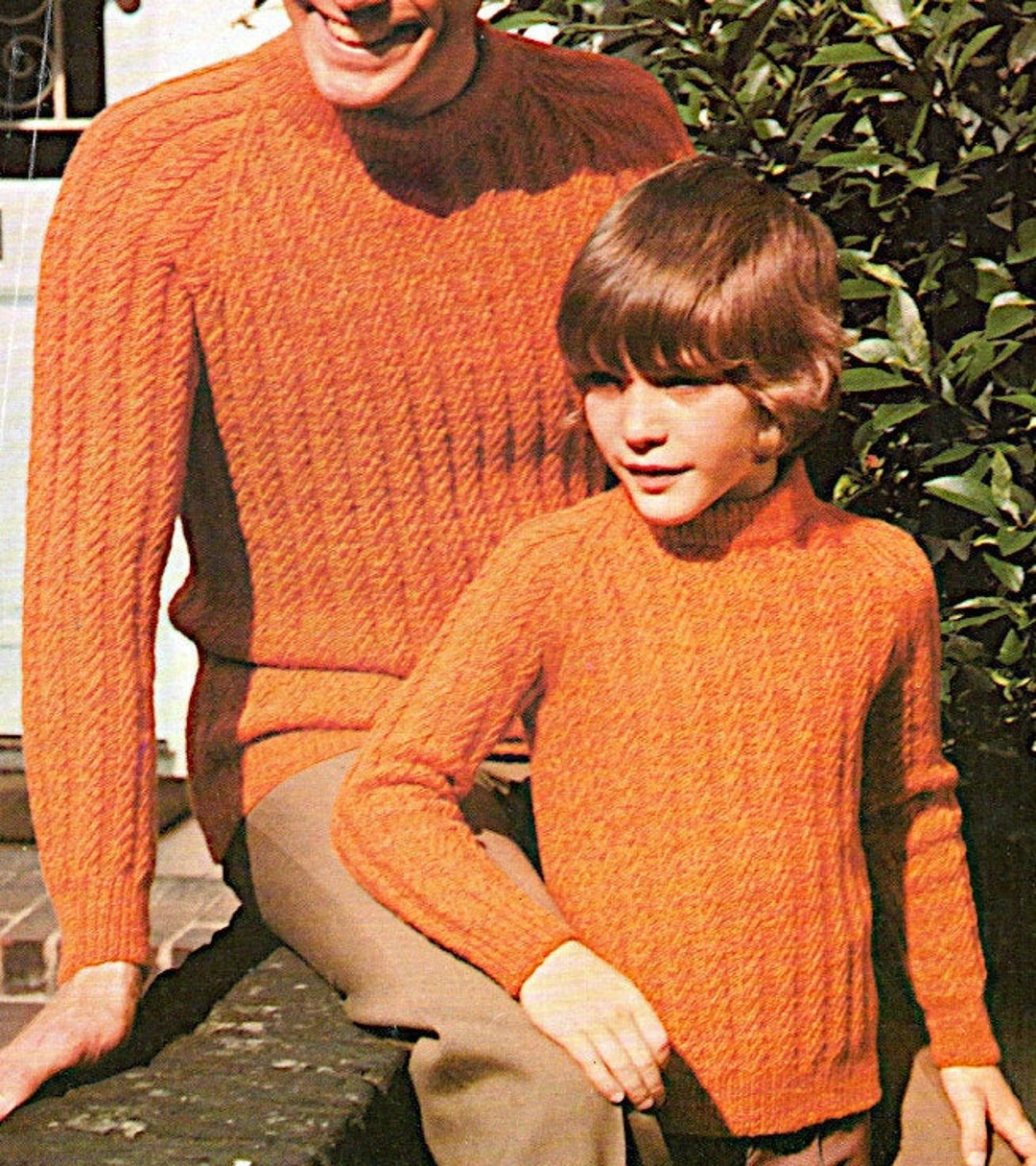 Father Son Pattern Father and Son Ribbed Sweaters Knitting Pattern PDF 24-42