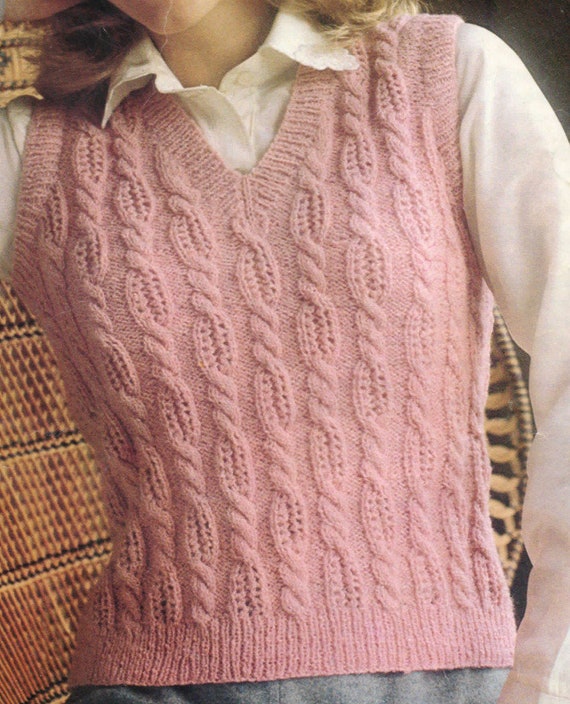 Womens Tank Top Knitting Pattern, V Neck Cable Knit Sleeveless