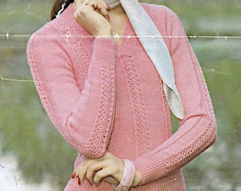 Suéter casual con cuello en V para mujer Patrón de tejido de 4 capas PDF 32-42" busto, moda de los años 1980 Descarga instantánea de 4 capas, Patrón vintage PDF