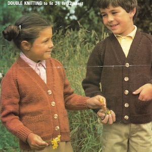 Boy&#39;s and girl&#39;s V neck cardigan with pockets for children double knit knitting pattern PDF 24-32&quot;, Child&#39;s Vintage pattern Instant download