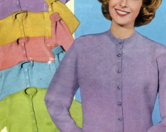 Lady's Button-up Cardigan in 3 Ply wool PDF 32-44", 1950's knitting pattern Instant download, Vintage pattern PDF