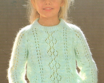 Girl's Lacey Sweater Jumper Misty DK Knitting Pattern PDF 20-26
