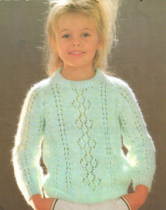 Girl's Lacey Sweater Jumper Misty DK Knitting Pattern PDF 20-26