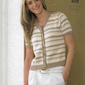 Women&#39;s retro short sleeve cardigan and sweater top knitting pattern PDF 32-44&quot;, Double knit Instant download, 2 in 1 Vintage pattern PDF