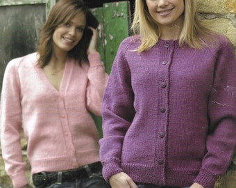 Round neck and V neck button up long sleeve cardigan for women knitting pattern PDF 24-44&quot;, DK Instant download, Vintage pattern PDF