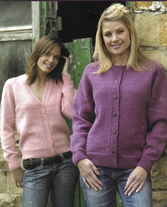 Rundhals- und V-Ausschnitt, lange Ärmel, Strickjacke für Frauen