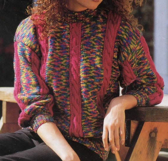 Multi colored cable knit sweater hot sale