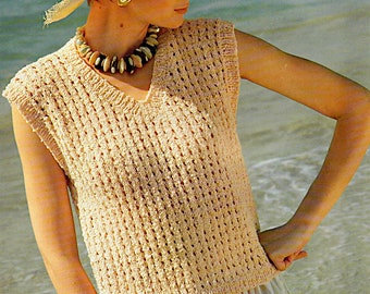Lacy Knit Vest Pattern: Women's V-neck Top (DK) (instant Download