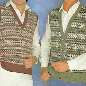 Men&#39;s v neck Slipover and Waistcoat  knitting pattern PDF four sizes 36-46&quot;, knit pattern Instant download, 1970&#39;s Vintage pattern PDF