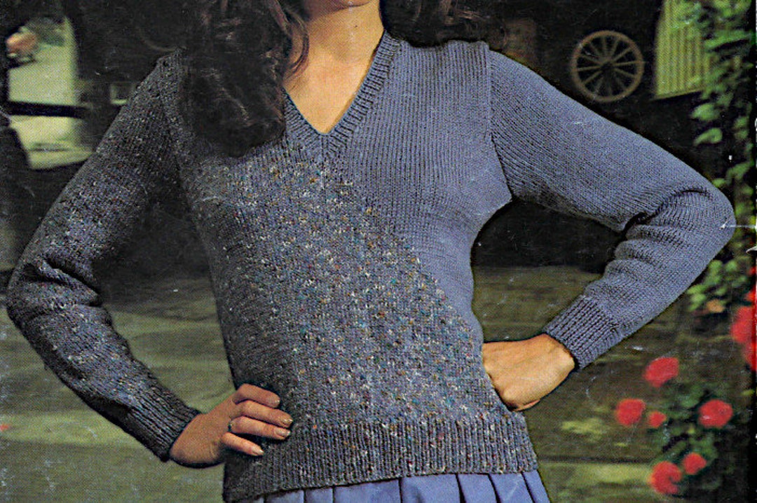 Ladies V Neck Sweater Knitting Pattern, Womens Long Sleeve Jumper ...