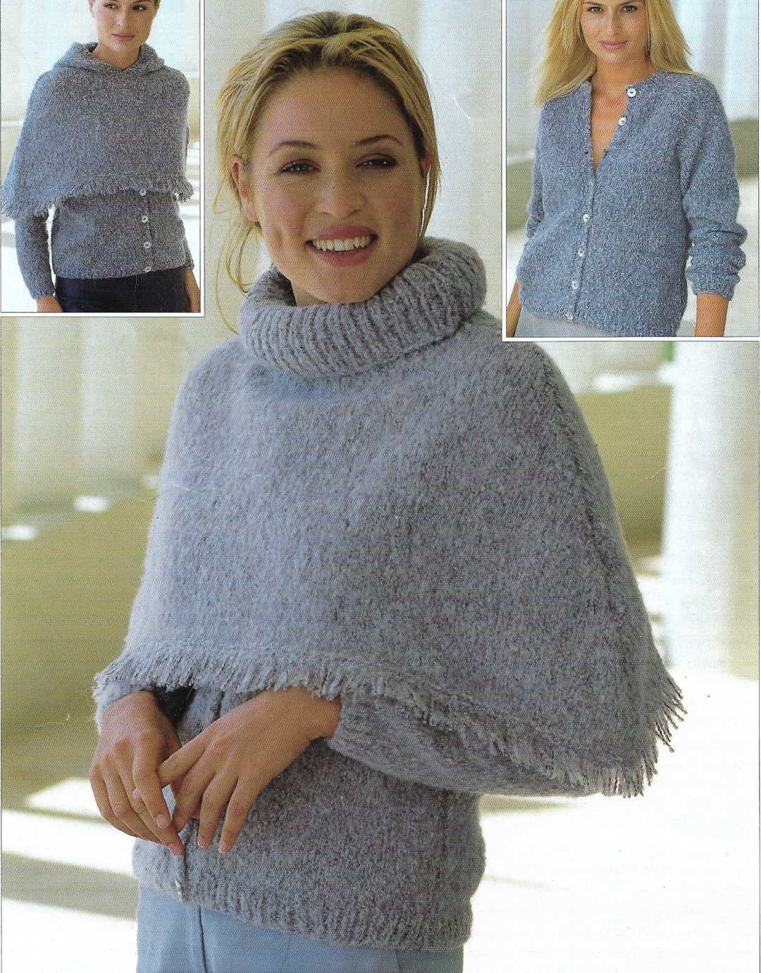 Aran Poncho and Button up Long Sleeve Cardigan for Women Winter