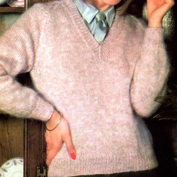 Women's V neck sweater long raglan sleeves jumper knitting pattern PDF 29-50", 1970's knitting pattern Instant download, Vintage pattern PDF