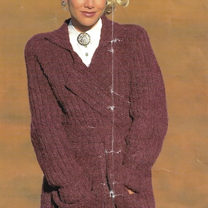 Women's wrap around long length cardigan jacket with collar and tie knitting pattern PDF 30-44", Instant download, Retro knit pattern PDF