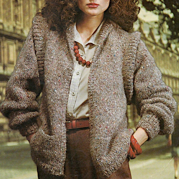Lady's Brushed Tweed Jacket, v neck with collar country style with pockets PDF 32-40", Vintage pattern instant download PDF