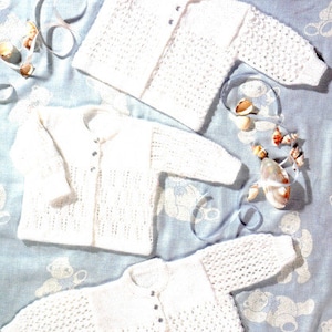 Baby unisex Matinee coats button up patterned cardigan jacket DK knitting pattern 12&quot;-20&quot;, Instant download, Vintage children&#39;s pattern PDF
