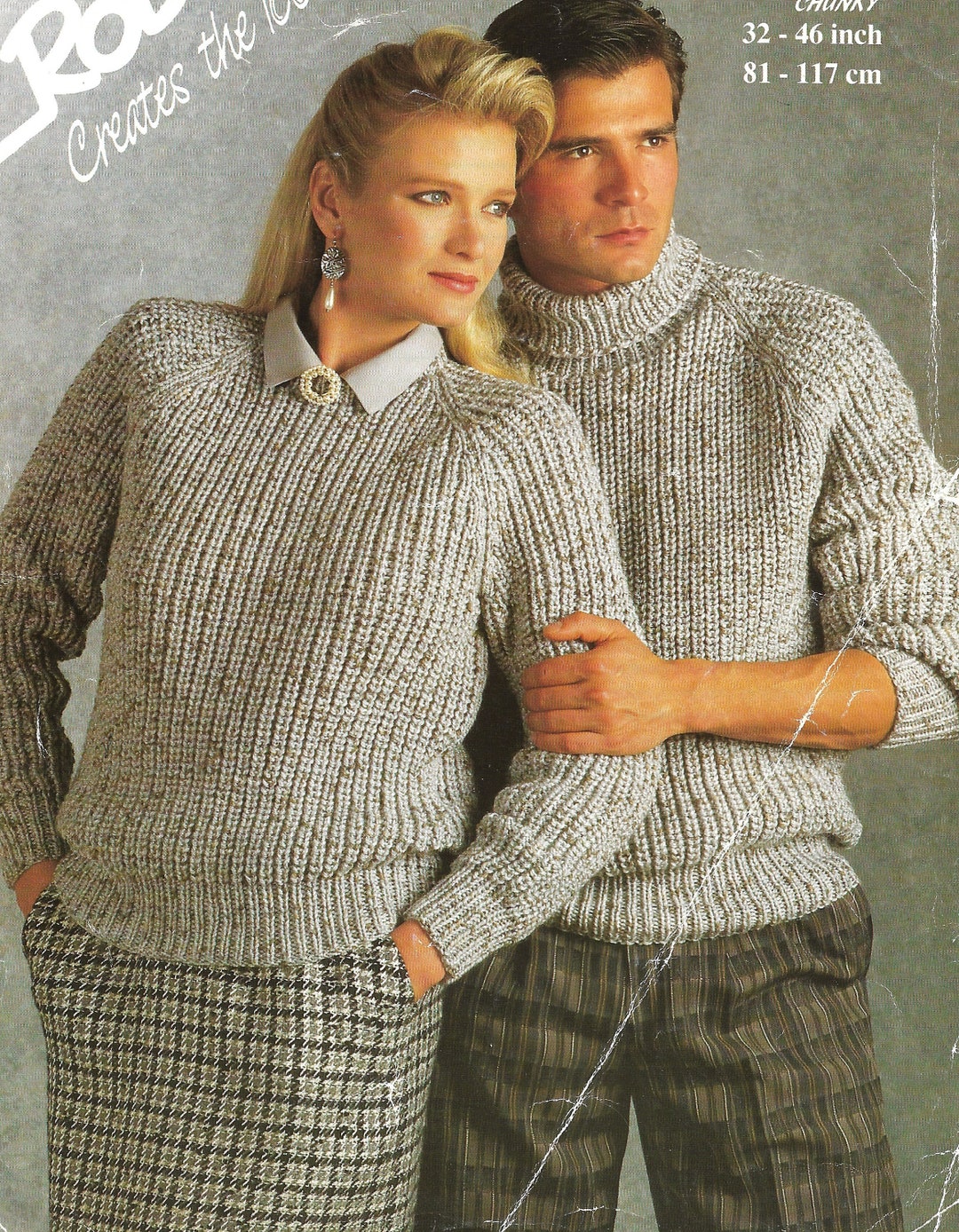 Unisex Chunky Knit Polo Neck and Crew Neck Sweater Knitting Pattern PDF ...