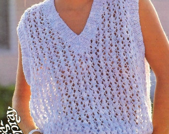 Lacy Knit Vest Pattern: Women's V-neck Top (DK) (instant Download