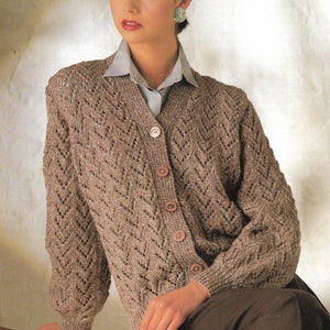 Knitting pattern, Womens V neck button up lacy long sleeve cardigan DK PDF 32-42&quot;, Double knitting, Instant download, Vintage pattern PDF