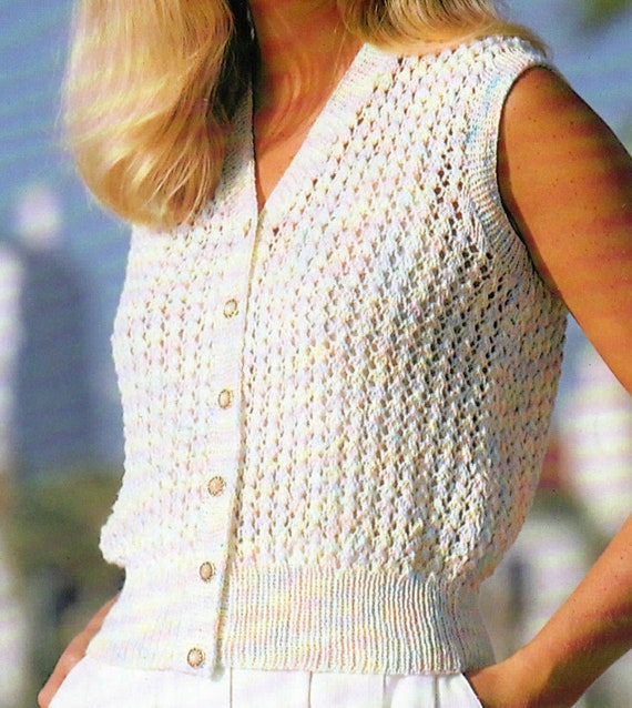 Womens Sleeveless Button up Lacy Patterned Cardigan Vest Top