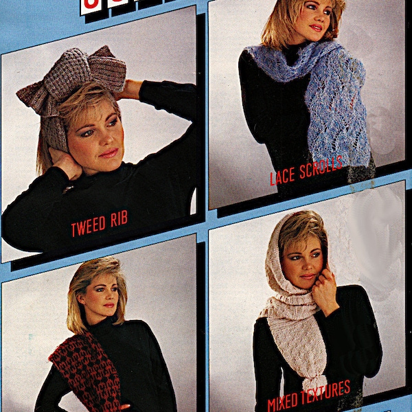 Scarf knitting pattern PDF, Womens scarves, Ladies outdoor winter knit wear double knitting DK pattern, Vintage pattern Instant download PDF