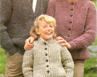 Easy Knit Unisex Fisherman's Rib V Round Neck Cardigan, Raglan
