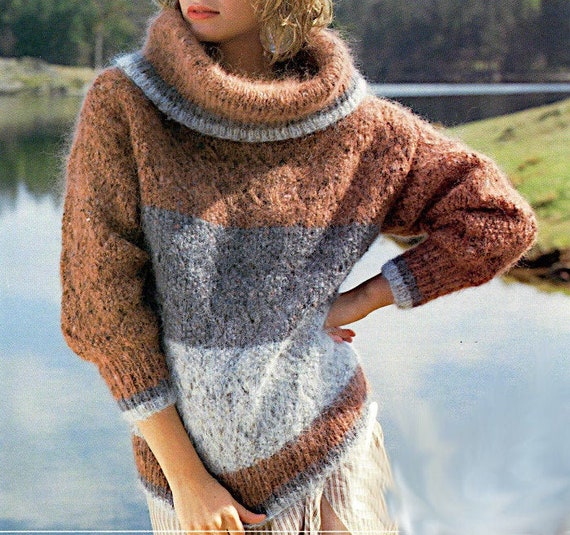 Women's Long Sleeve Round Collared Sweater in Mohair Knitting