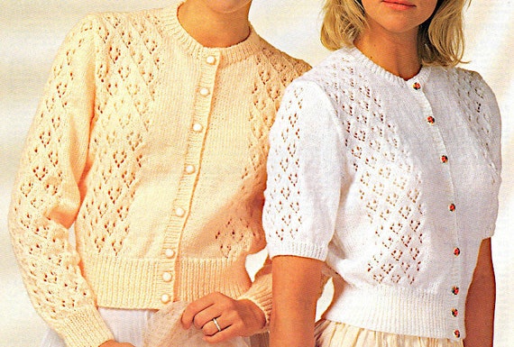 Round Neck Button up Long Short Sleeve Cardigans Dk 4ply Knitting Pattern PDF 32 42 Instant Download Vintage Knitting Pattern PDF Etsy UK
