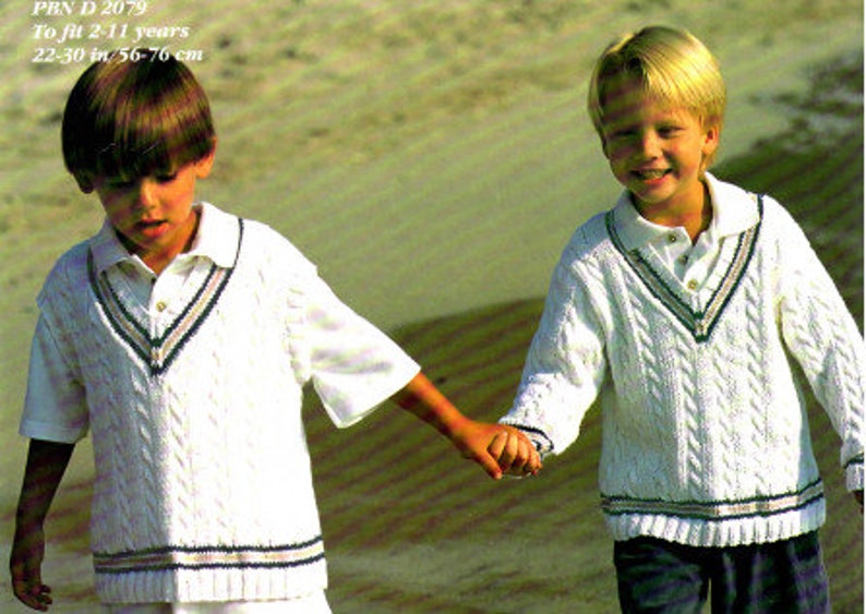 1980/'s Vintage pattern PDF Childrens DK pattern Instant download Boys V neck slipover tank top and sweater knitting pattern PDF 22-30