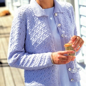 Ladies button up cardigan with collar long sleeve cardigan knitting pattern PDF 32-42&quot;, Double knitting, Instant download, Vintage PDF