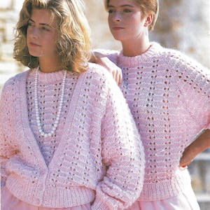 Twinset cardigan and round neck short sleeve sweater top summer knitting pattern for women PDF 32-40&quot;, Double knitting Instant download PDF
