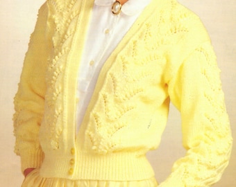 Ladies V neck button up lacy cardigan sweater top knitting pattern PDF 30-40", 1980s knitting pattern Instant download, Vintage pattern PDF