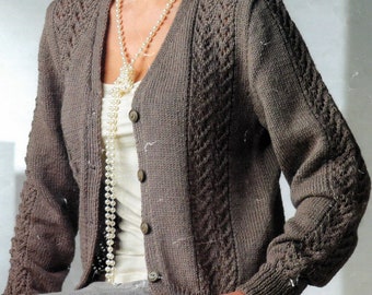 Ladies V neck button up long sleeve cardigan pure wool knitting pattern PDF 32-42&quot;, Double knitting, Instant download, Vintage pattern PDF