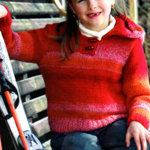 Girls hooded sweater jumper long sleeve winter fusion knitting pattern 22-30", Children's 1980's vintage knit pattern instant download PDF