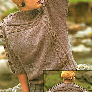 Lady's Dolman Sweater with off-set cable, chunky knitting pattern PDF 32-40", knitting Instant download, Vintage pattern PDF