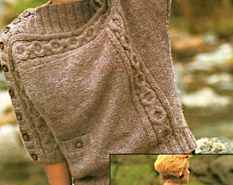 Lady's Dolman Sweater with off-set cable, chunky knitting pattern PDF 32-40", knitting Instant download, Vintage pattern PDF