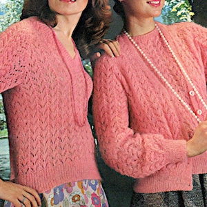 Twinset Langarm Cardigan Rund oder Rundhals Kurzarm Pullover, DK Strickmuster, PDF 32-42&quot; Sofortiger Download, 1980&#39;s digital PDF