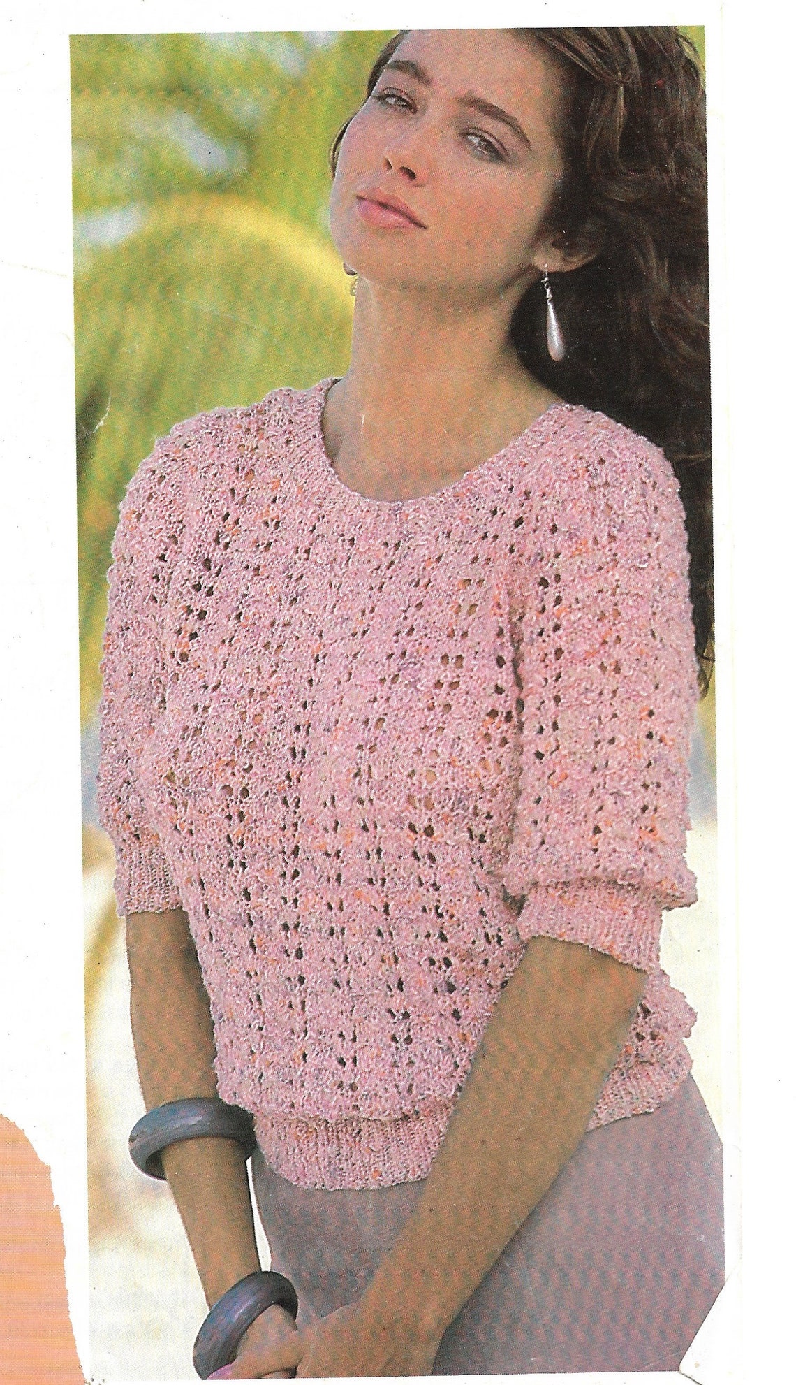 Womens Round Neck Elbow Length Sleeve Lacy Sweater Top Summer Etsy