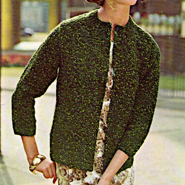 Lady's Slip-on round neck open style coat  Double Knit pattern PDF 32-36", 1960's youthful fashion Instant download, Vintage pattern PDF